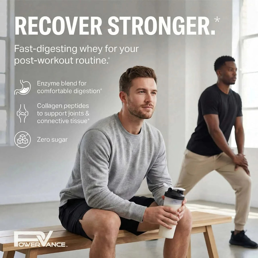 PowerVance Whey-Pro - Protéines de lactosérum en poudre | Peptides de collagène + Enzymes digestives + BCAA