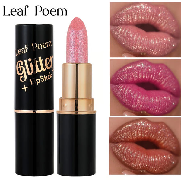 Brillo labial de diamante, barra de labios resistente al agua con purpurina