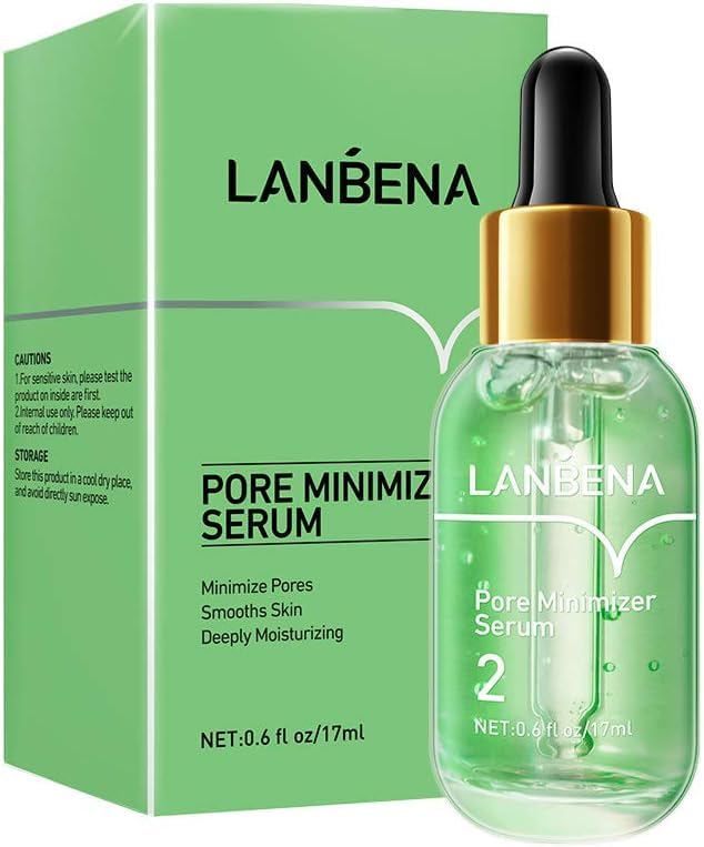 Sérum minimisateur de pores LANBENA, sérum rétrécissant les pores pour le visage, raffermissant et régulateur de sébum, resserre les pores, hydratant végétalien après l'élimination des points noirs, Centella Asiatica, Hamamelis Virginiana, 0,6 fl.oz 