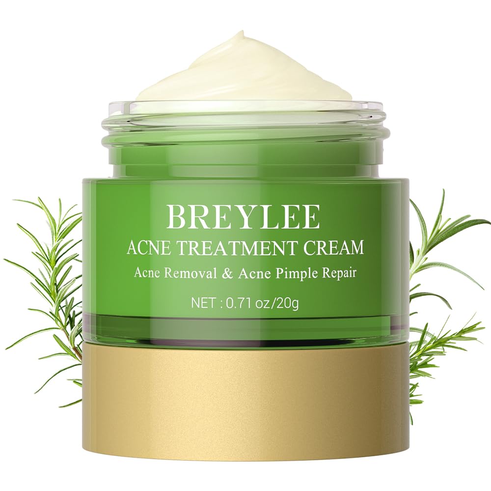 BREYLEE Crema per il trattamento dell'acne, Crema per l'acne all'olio dell'albero del tè per eliminare l'acne grave, gli sfoghi cutanei, rimuovere i brufoli e riparare la pelle (20 ml, 0,7 once)