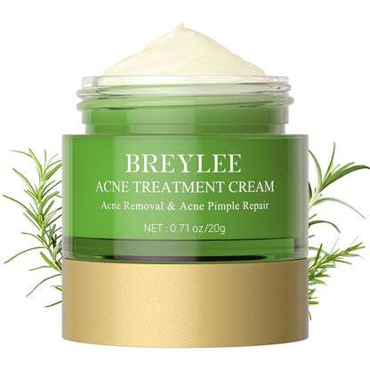 BREYLEE Crema per il trattamento dell'acne, Crema per l'acne all'olio dell'albero del tè per eliminare l'acne grave, gli sfoghi cutanei, rimuovere i brufoli e riparare la pelle (20 ml, 0,7 once)