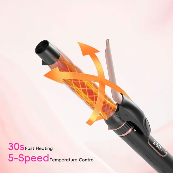 Hair Straightening Brush Set with Thermal Brush Flat Iron, 1 Inch Ceramic Curling Iron, 5 Adjustable Temps Professional Fast Heat with Glove, Dual Voltage for Travel - Sccoti