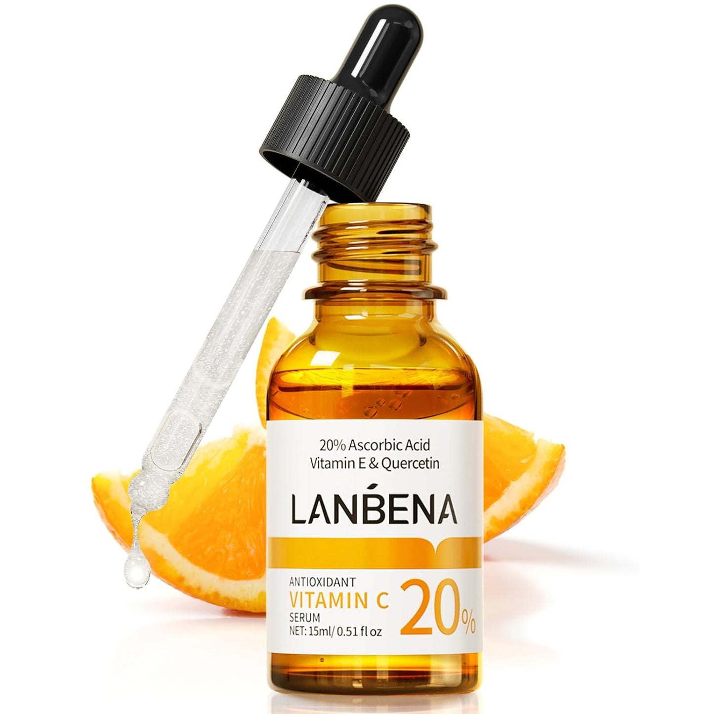 Sérum à 20 % de vitamine C pour le visage, éclaircissant pour la peau, élimine les taches brunes, réduit les rides, sérum anti-âge éclatant, hydratant pour le visage avec niacinamide, vitamine E, acide hyaluronique, 15 ml/0,51 fl oz 