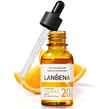 Sérum à 20 % de vitamine C pour le visage, éclaircissant pour la peau, élimine les taches brunes, réduit les rides, sérum anti-âge éclatant, hydratant pour le visage avec niacinamide, vitamine E, acide hyaluronique, 15 ml/0,51 fl oz 