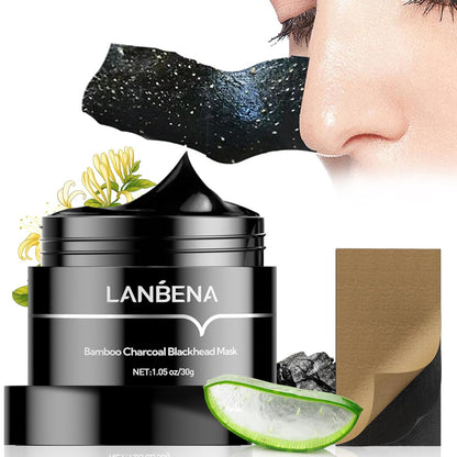 LANBENA Masque anti-points noirs au charbon de bambou 2.0 amélioré, 60 bandes nasales, masque facial pelable, nettoyant pour les pores et les points blancs, purifiant le nez à la fraise, nettoyage en profondeur pour tous les types de peau, 30 g/1,05 oz