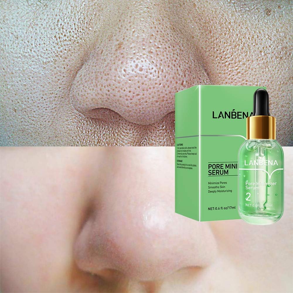 Sérum minimisateur de pores LANBENA, sérum rétrécissant les pores pour le visage, raffermissant et régulateur de sébum, resserre les pores, hydratant végétalien après l'élimination des points noirs, Centella Asiatica, Hamamelis Virginiana, 0,6 fl.oz 