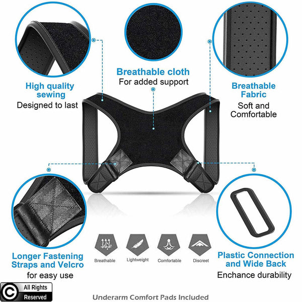 Posture Corrector & Spine Support | Universal Fit Adjustable Upper Back Brace For Clavicle To Support Neck, Back and Shoulder Pain Relief Kyphosis Straightener - Sccoti