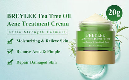 BREYLEE Crema per il trattamento dell'acne, Crema per l'acne all'olio dell'albero del tè per eliminare l'acne grave, gli sfoghi cutanei, rimuovere i brufoli e riparare la pelle (20 ml, 0,7 once)