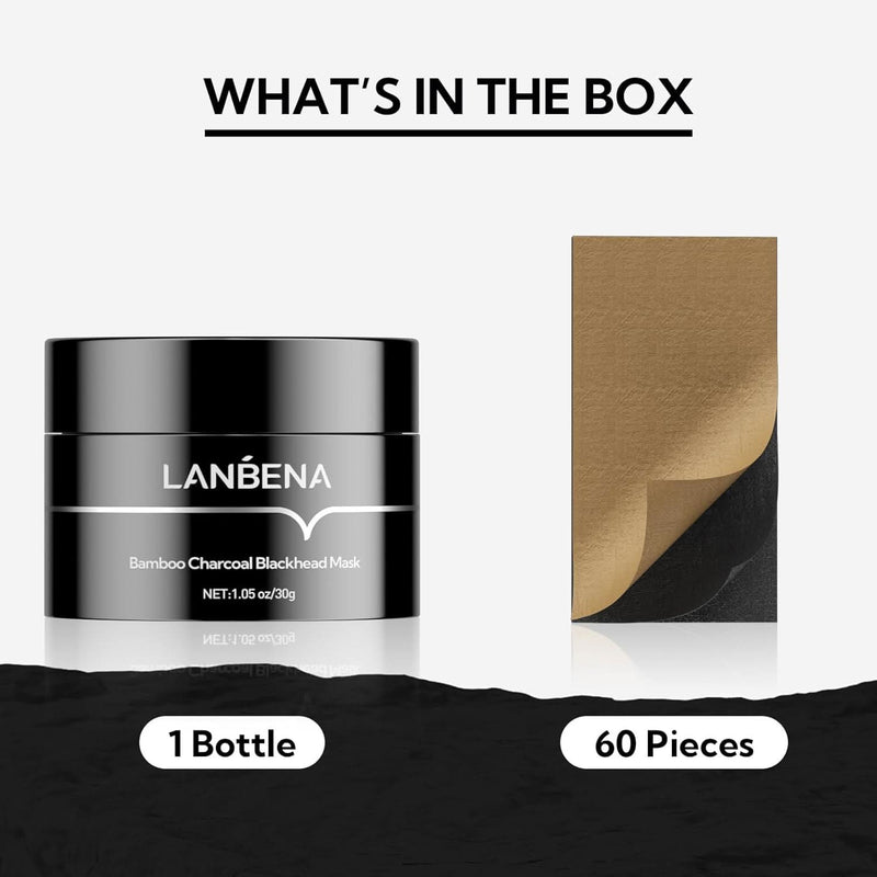LANBENA Upgraded 2.0 Bamboo Charcoal Blackhead Remover Mask, 60 pcs Nose Strips, Peel off Face Mask Pore Whiteheads Cleanser Strawberry Nose Purifying, Deep Cleansing for All Skin Types, 30g/1.05oz - Sccoti
