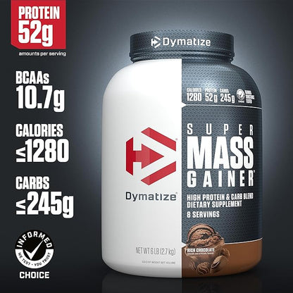 Dymatize Super Mass Gainer Rich Chocolate 2940g - مسحوق زيادة الوزن + BCAA وكربوهيدرات الكازين