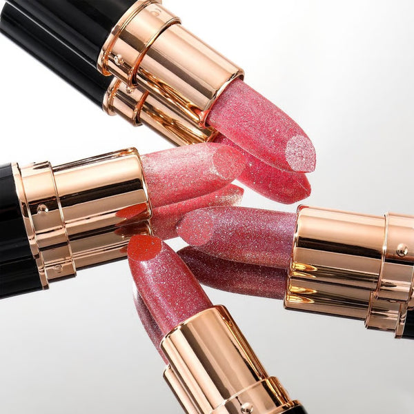 Brillo labial de diamante, barra de labios resistente al agua con purpurina