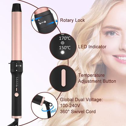 Professional 5 - in - 1 Curling Iron Set with Removable Barrels Create Loose Waves, Tight Curls, and Beachy Rings for Hair Types - Sccoti