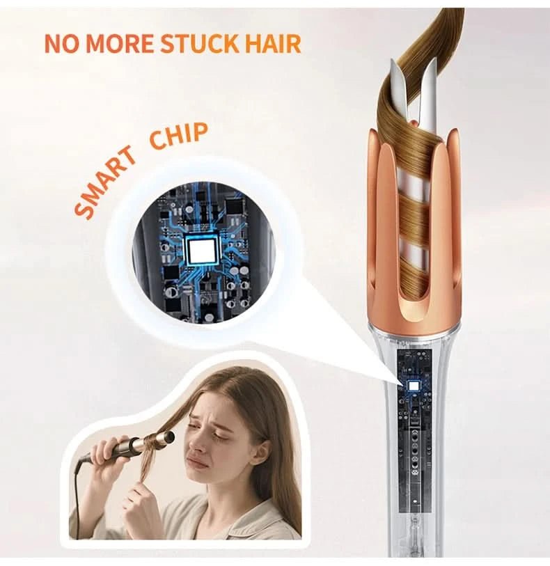 5 Temperature Levels Professional Automatic Portable 360° Ceramic Hair Curler PTC Heater Negative Ion Technology Spiral Wand - Sccoti