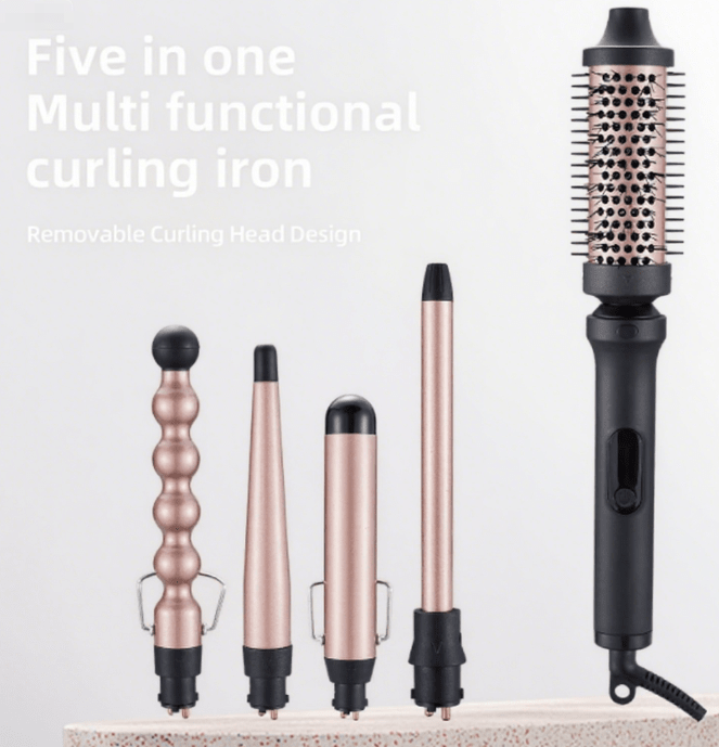 Professional 5 - in - 1 Curling Iron Set with Removable Barrels Create Loose Waves, Tight Curls, and Beachy Rings for Hair Types - Sccoti