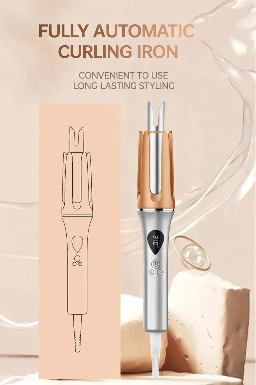 5 Temperature Levels Professional Automatic Portable 360° Ceramic Hair Curler PTC Heater Negative Ion Technology Spiral Wand - Sccoti