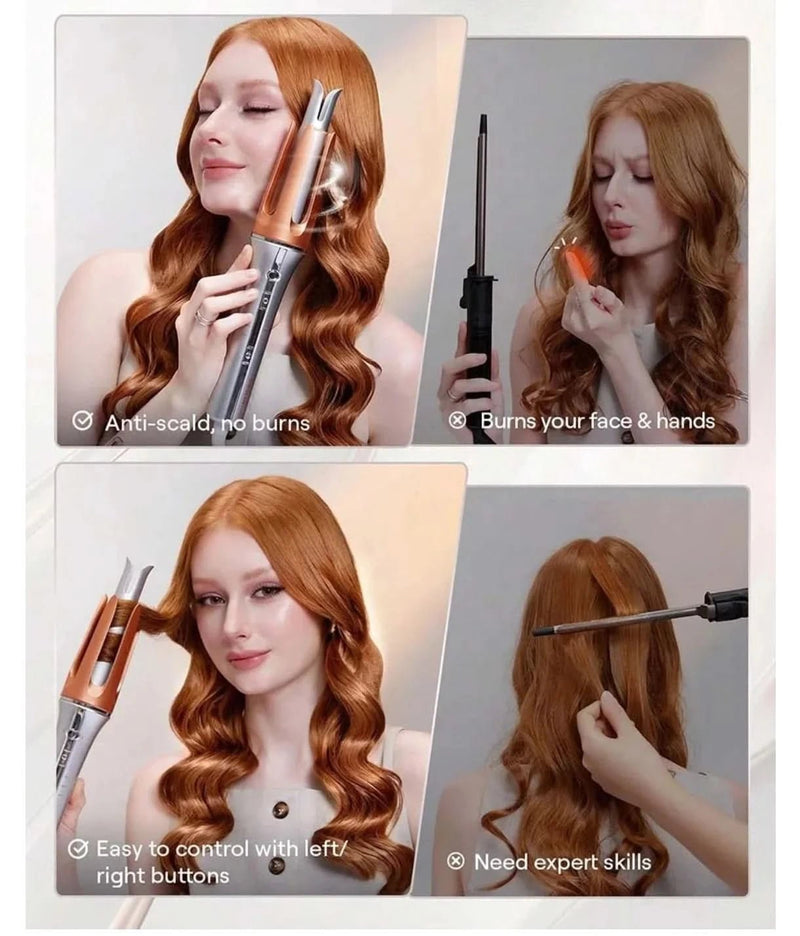 5 Temperature Levels Professional Automatic Portable 360° Ceramic Hair Curler PTC Heater Negative Ion Technology Spiral Wand - Sccoti