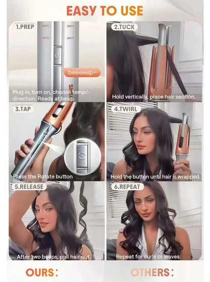5 Temperature Levels Professional Automatic Portable 360° Ceramic Hair Curler PTC Heater Negative Ion Technology Spiral Wand - Sccoti