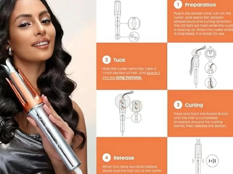 5 Temperature Levels Professional Automatic Portable 360° Ceramic Hair Curler PTC Heater Negative Ion Technology Spiral Wand - Sccoti