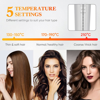5 Temperature Levels Professional Automatic Portable 360° Ceramic Hair Curler PTC Heater Negative Ion Technology Spiral Wand - Sccoti