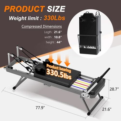 Pilates Core Bed, Foldable Home High Quality, Yoga Studio Commercial Fitness Equipment, Black - Sccoti