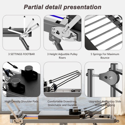 Pilates Core Bed, Foldable Home High Quality, Yoga Studio Commercial Fitness Equipment, Black