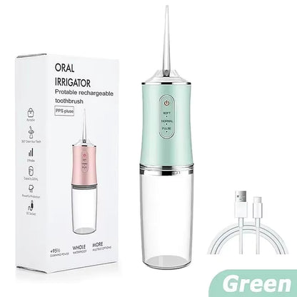 Irrigador dental de agua para dientes: 5 modos de limpieza inalámbrico portátil con 4 cabezales - Palillos de limpieza impermeables para el hogar y viajes