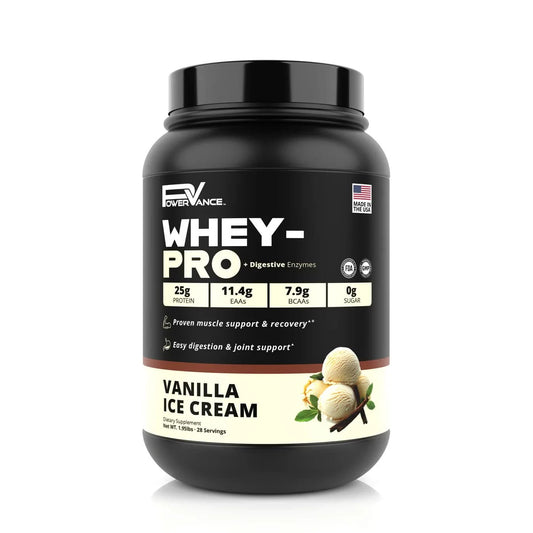 PowerVance Whey-Pro - Protéines de lactosérum en poudre | Peptides de collagène + Enzymes digestives + BCAA 