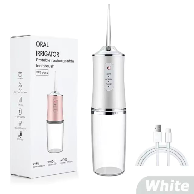 Irrigador dental de agua para dientes: 5 modos de limpieza inalámbrico portátil con 4 cabezales - Palillos de limpieza impermeables para el hogar y viajes